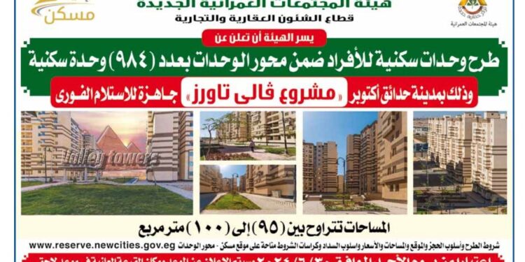 تعرف علي طرق حجز شقق حدائق أكتوبر والمساحات من ٩٥ الي ١٠٠ متر 