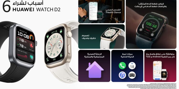 استمتع بتصميم أنيق مع HUAWEI WATCH D2 الجديدة