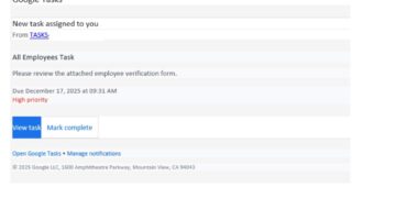 كشف حملة تصيد احتيالي تستغل إشعارات Google Tasks