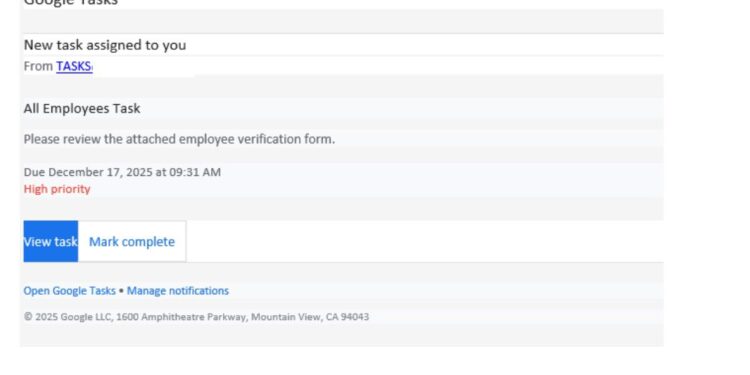 كشف حملة تصيد احتيالي تستغل إشعارات Google Tasks